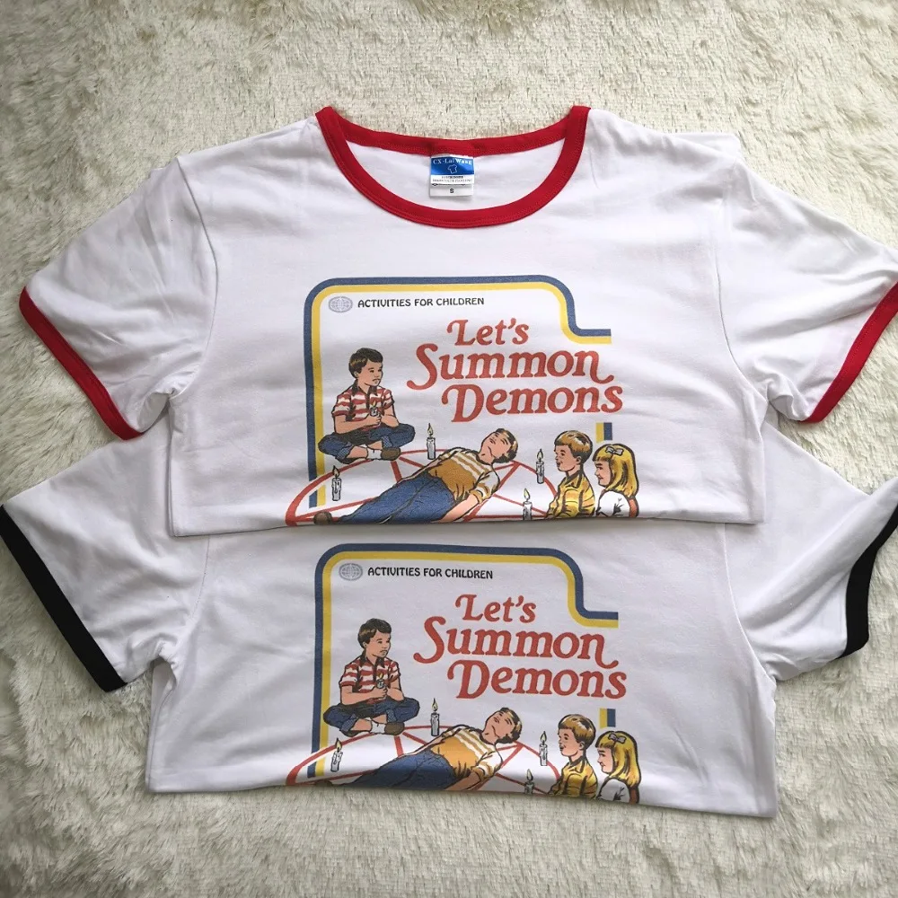 Забавная винтажная Женская футболка из хлопка с коротким рукавом и изображением демонов, Harajuku, летняя женская футболка Tumblr