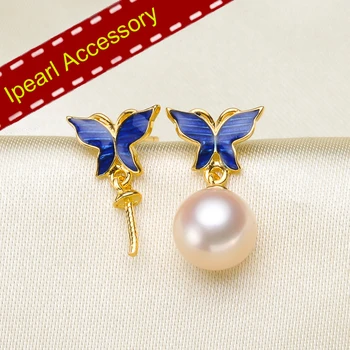 

Blue Butterfly Earrings Holder S925 Sterling Silver Pearl Eardrop Jewelry Accessory Women DIY Earrings Components 3Pairs/Lot