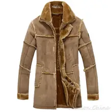 Лоскутные замшевые кожаные куртки мужские пальто из искусственного меха пальто из флиса Военная кожаная куртка Роскошная Толстая теплая длинная куртка