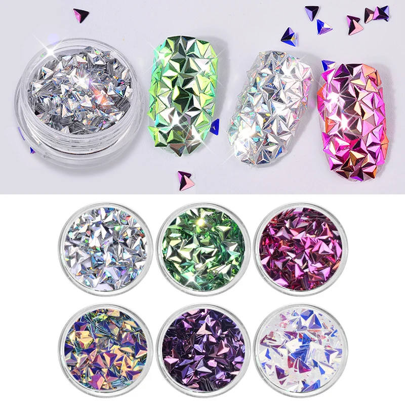 

6Pcs/pack Chameleon Laser Nail Art Decoration Multi -color Ultra-fine Glitter Triangle Sequin Glitters 3D Manicure Set