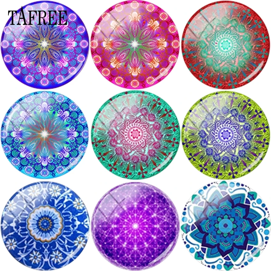 

TAFREE Hot Selling Vintage Design Mandala Style DIY Beads 25mm Glass Cabochon Cameo Pendant Settings For Making Necklace