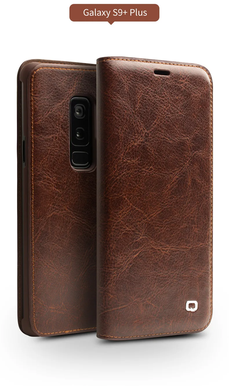 QIALINO чехол для телефона из натуральной кожи для samsung Galaxy S9, чехол с отделением для карт, Ультратонкий флип-чехол для Galaxy S9 Plus 5,8/6,2 дюймов