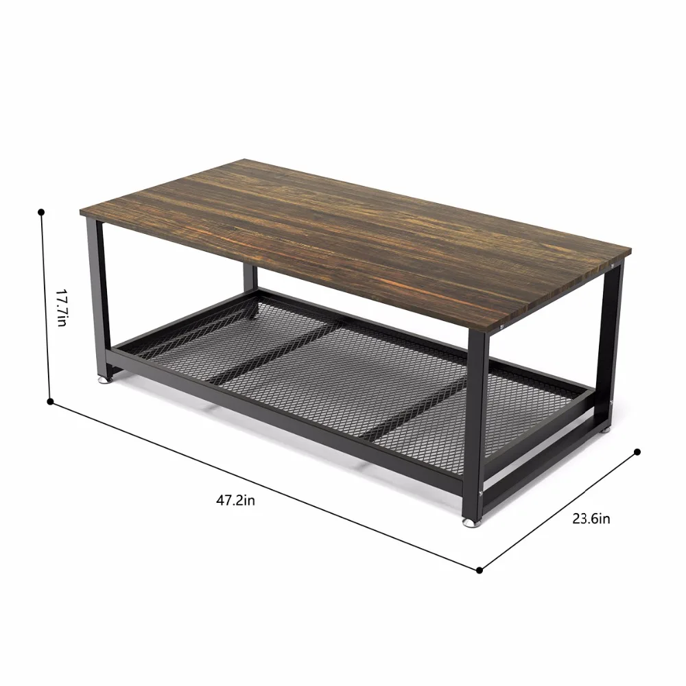Dewel Coffee Table with Storage Shelf Industrial Modern Rustic 47 inch Coffee Table for Living Room