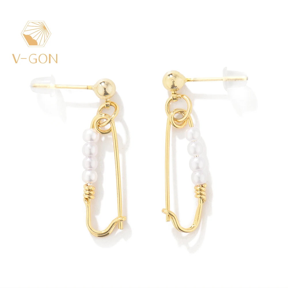 

V-GON S925 Silver Needle High-End Pin Design Pearl Earrings Personality Simple Earrings For Engagement Party Woman Gift V-DE0062