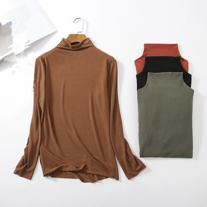 

cotton t shirt women spring thin long sleeve Turtleneck basic t-shirts female tops plus size harajuku high quality tshirt d134