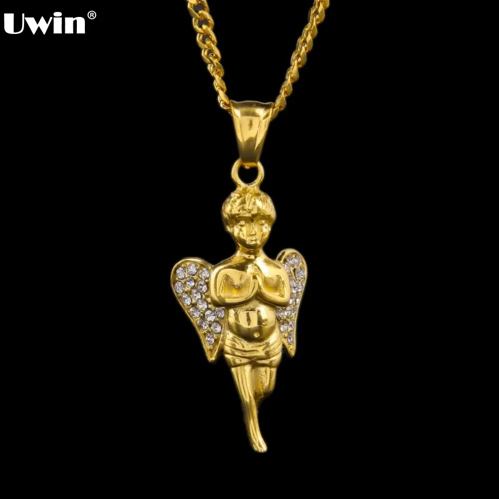 

Gold Color Men's Hip Hop Iced Out Solid Mini Hands Merger Pray Angel Necklace Jewelry Trendy Cool Fashion Pendant Kaulakoru