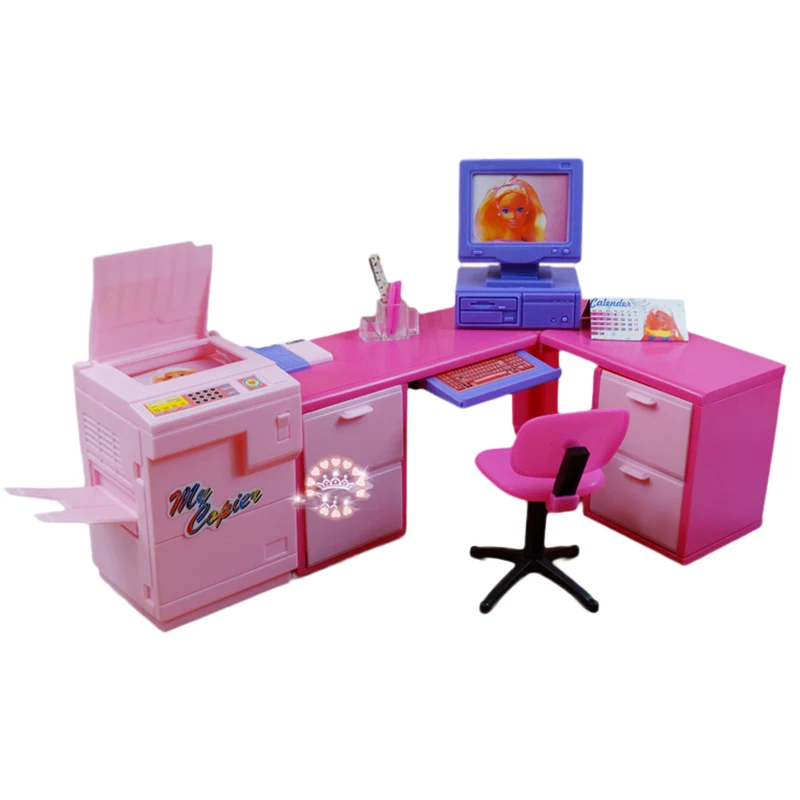 DIY مكتب لكمبيوتر المكتب مزيج طابعة اللعب مجموعة ل باربي اللوازم المكتبية ملحقات الهاتف ل باربي لعب للأطفال
