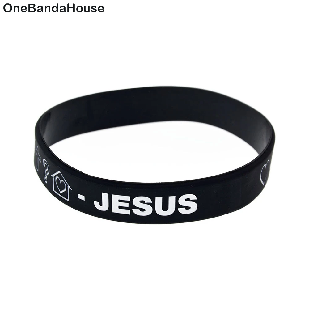 

OneBandaHouse 50PCS/Lot Ink Filled Logo Jesus Silicone Rubber Bracelet Religion Faith jewelry