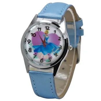

New girl cute princess cartoon children watch black quartz leather clock boy sports watch montre Relogio kol saati