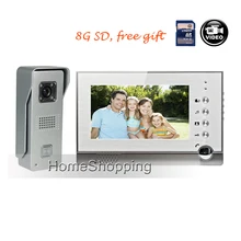 FREE SHIPPING 7″ Color Screen Video Intercom Door Phone Recorder System + 1 Waterproof Door Intercom Camera + 8G SD WHOLESALE