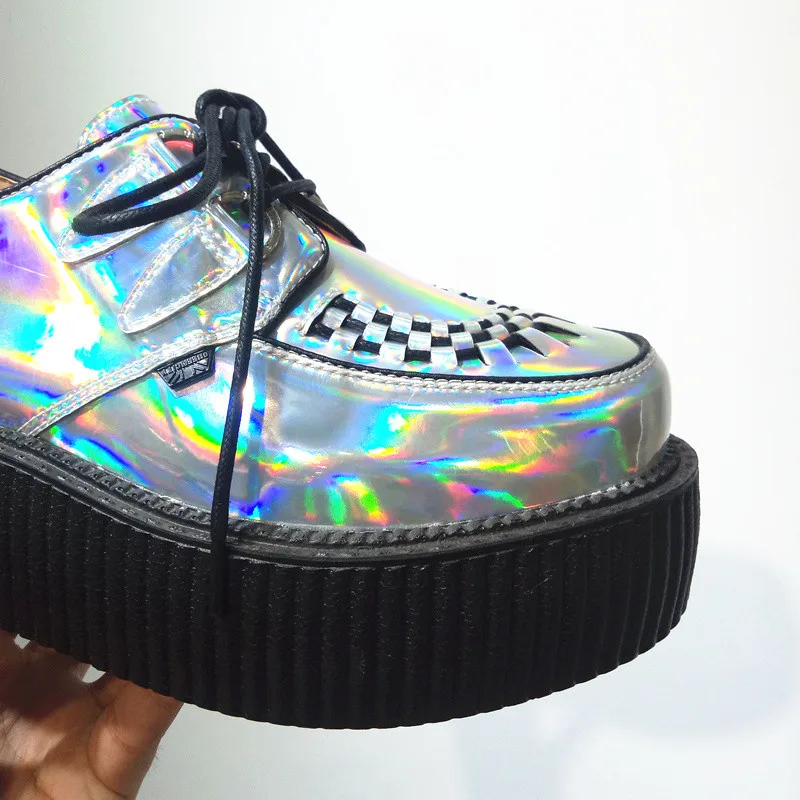 Spring Autumn 2018 Fashion Silver Laser Hologram Women Goth Punk High Platform Flat Creepers Shoes HARAJUKU Creeper Woman Girls  (4)