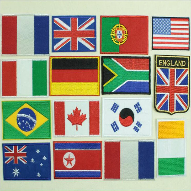 

Clothes Backpacks Hats Handmade Country Flag Sewing Russia Spain France UK Personality Embroidery Design Hook Loop Patches