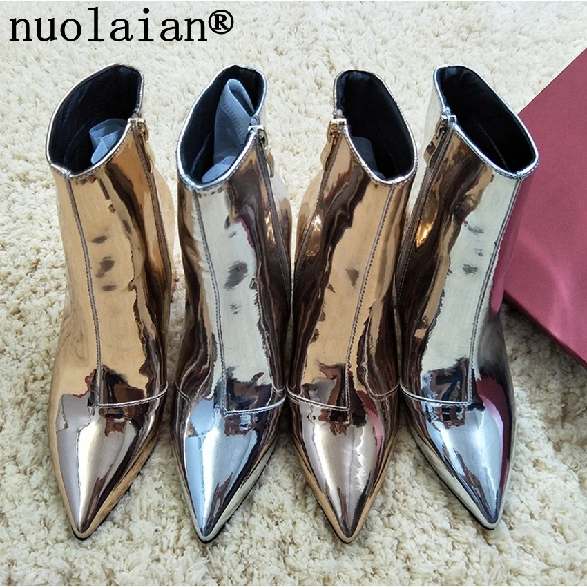 silver platform ankle boots