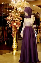 A-line With Hijab Customized Lace Overlay Elegant High Collar Casual Muslim Long Sleeve Maxi Two Tone Evening Dress