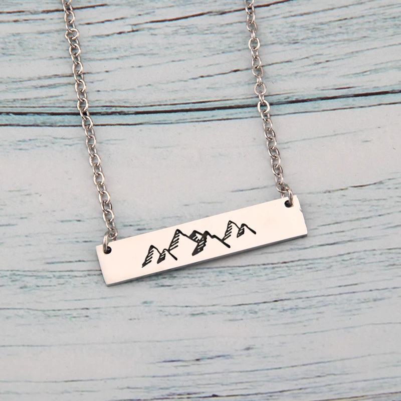 

Pendant Necklace Scenery Lover Engraved Mountains Jewelry Present Best Friends Gift Bar Necklace Stainless Steel Accessories