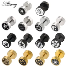 Alisouy 1 пара унисекс золото/серебро штанга мужская из титановой стали серьги Star Taiji Панк Серьги Для Пирсинга Ушей мужской для женщин ювелирные изделия