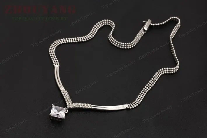 ZHOUYANG, высокое качество, ожерелье с v-образным кристаллом, серебряное ожерелье с подвеской, ювелирное изделие, австрийский кристалл ZYN104