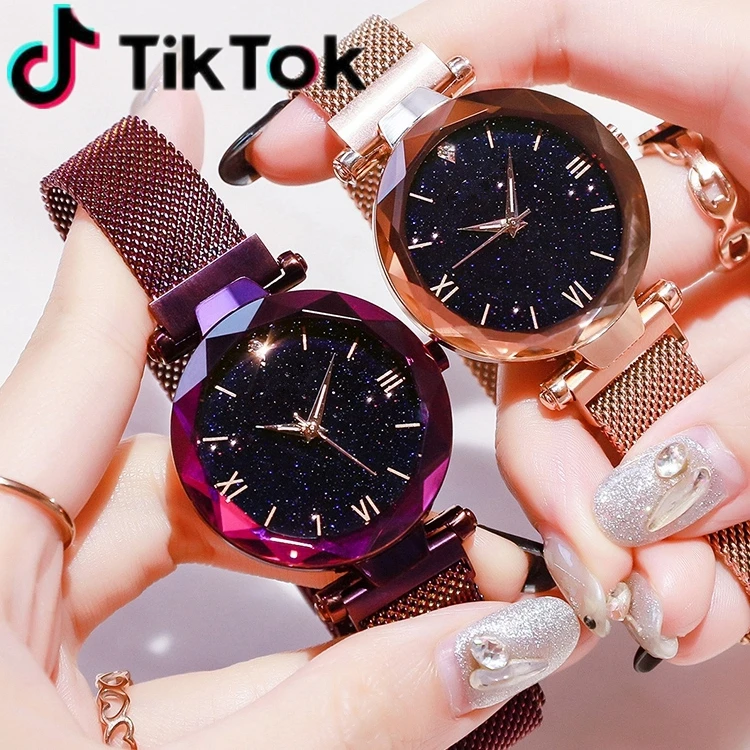 

Wepbel Fashion Watch New Quartz Analog Magnetic Strap Starry Stainless Steel Wristwatch