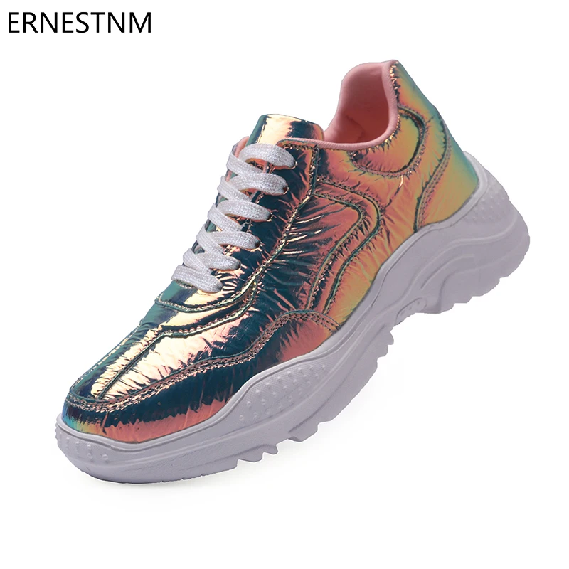 

ERNESTNM Women Sneakers 2019 Summer New Fashion Symphony Pleated PU Bling Women Designer Sneakers Casual Women Zapatos Mujer