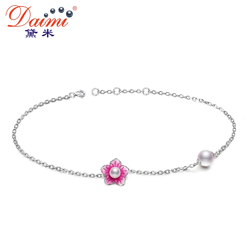 

DAIMI 4-5/6-7mm Perfectly Round Natural White Freshwater Pearl Romantic Peach Blossom Bracelet Best Christmas Gift For Women
