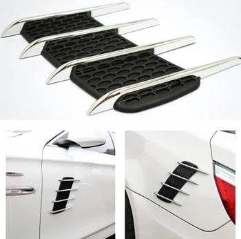 

by DHL or Fedex 50pair Car Hood Side Flow Vent Fender Air Net Door Decals Auto Sticker Simulation car shark gills outlet 2pcs
