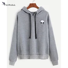 Куртки для тренировок и упражнений, женские толстовки с капюшоном с принтом инопланетянина, худи укороченный свитер с длинными рукавами, теплая женская одежда