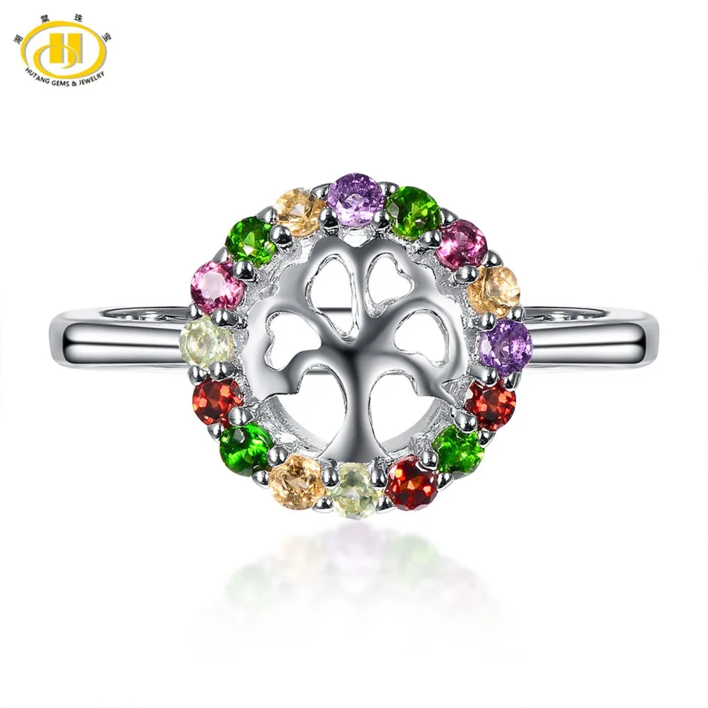 

Hutang Family Tree Natural Multi-color Gemstone Ring Solid 925 Sterling Silver Fine Jewelry Garnet Amethyst Diopside Citrine