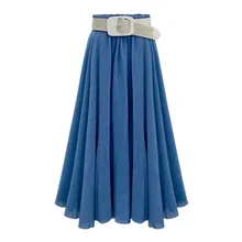 Для женщин летнее, длинное, макси юбка новая мода цвет: черный, синий серый твердый Цвет юбки с ремнем плюс Размеры челнока J#20