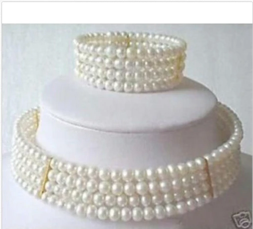 

Stuning New 6-7mm White Pearl Necklace Bracelet set AAA++FD new