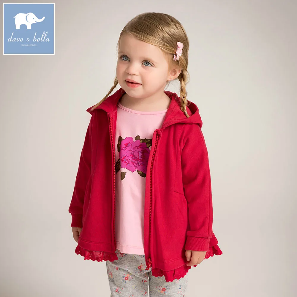 

DB6042 dave bella baby girls hooded coat kids red clothes children high quality lovely coat