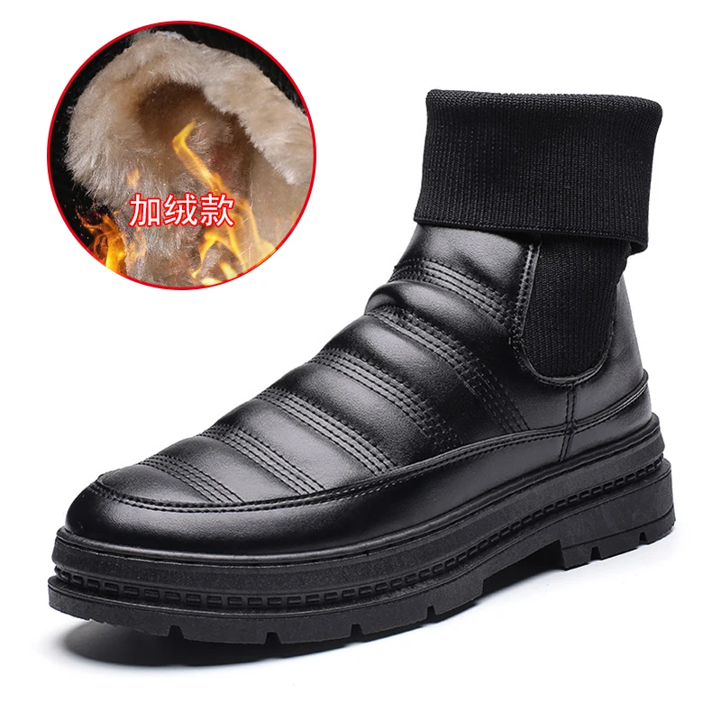 

High Quality Winter With Fur Men Boots Black Brown Sock Boots Male Comfortable Wearable Work Boots Men Anti-Slip Flats Shoes Men