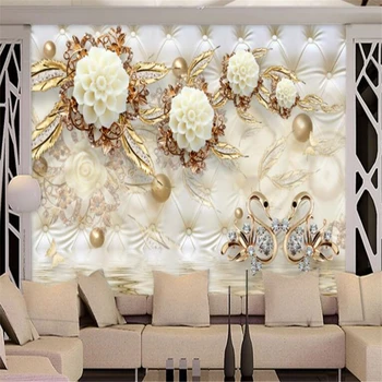 

beibehang Custom wallpaper large mural fashion wall painting luxury golden white flowers soft pack ball jewelry sofa background
