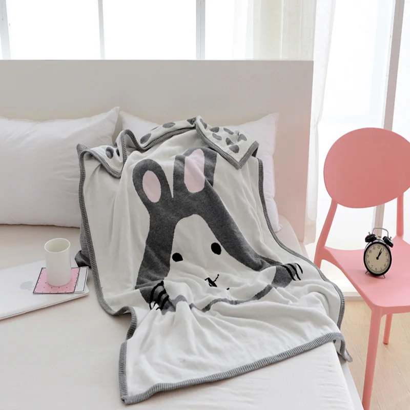 

2018 ins rabbit fox animal pattern Children's knitted blanket Both sides of jacquard boys and girls mats 0-2years up baby