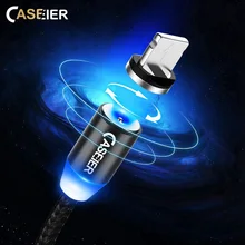 CASEIER светодиодный магнитный кабель для Мирко Тип usb C магнит Зарядное устройство для iPhone X 8 7 Plus кабель 1 м нейлон Кабо для samsung Xiaomi магнитная зарядка для андроид магнитная зарядка