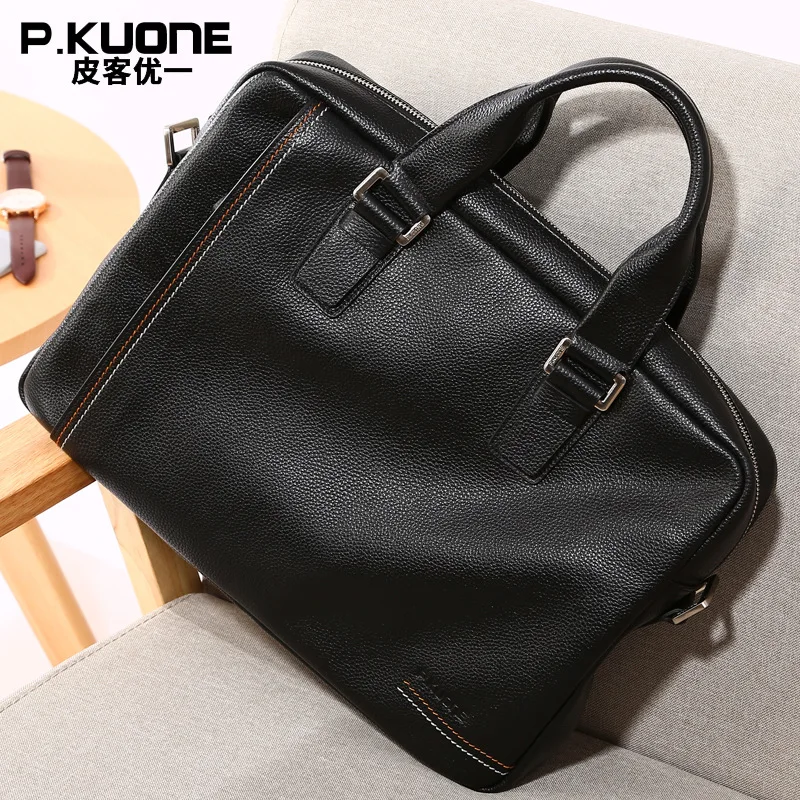 

Fashion Brand Designer Natural Genuine Leather Briefcase First Layer Cow Leather Men's Handbag 14" Laptop Business Briefcases