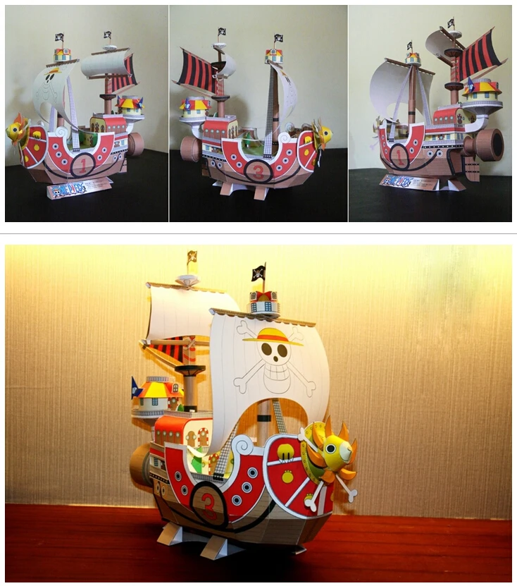 

hand work toy creative anime One Piece Sunny Luffy ship 3D paper DIY jigsaw puzzle children gift boat model 1set without tool