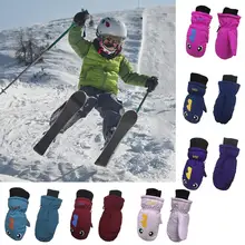 Популярные детские зимние теплые лыжные перчатки для мальчиков и девочек, спортивные водонепроницаемые ветрозащитные Нескользящие зимние варежки, перчатки для катания на лыжах