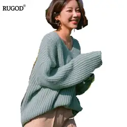 RUGOD свитер с v-образным вырезом женский Осень 2019 корейский стиль Свободный Повседневный вязаный пуловер женский свитер-пуловер Hiver