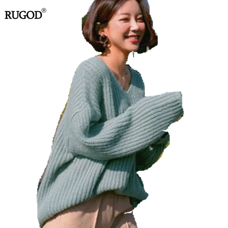 

RUGOD V-neck Sweater Women 2019 Autumn Korean Style Loose Casual Knitted Pullover Sweater Pull Femme Hiver