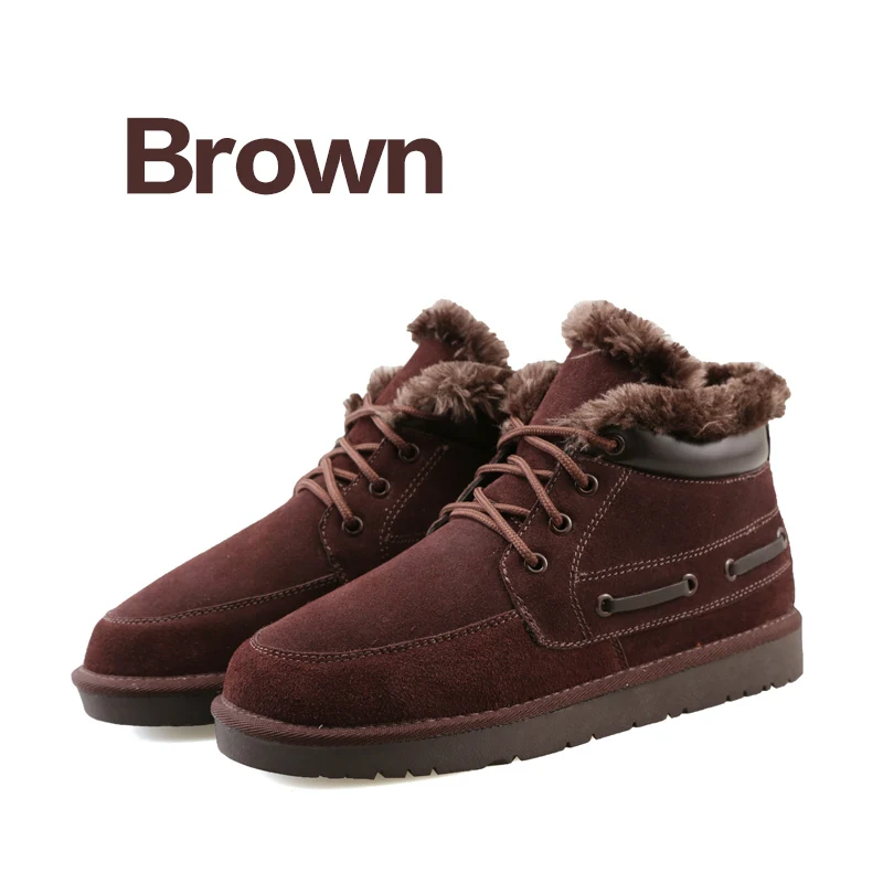BIMUDUIYU, новые зимние мужские теплые ботинки, большие размеры теплые ботинки из матовой кожи и замши с плюшем хлопковые ботинки на плоской нескользящей подошве повседневная обувь - Цвет: Brown