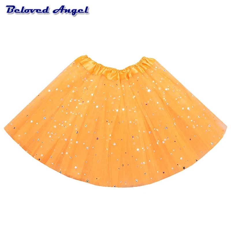 От 2 до 8 лет дети девушка Звезда Блеск Танцы юбка-пачка с блестками 3 слоев тюля юбки принцессы для девочек балет шифона американка