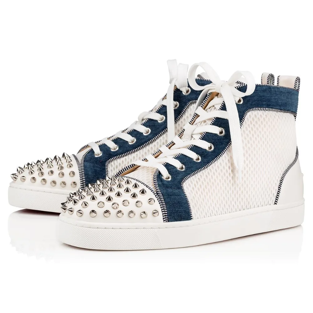 

Beertola Brand Men's Shoes Patch Casual Shoes Rivets 3cm Flats Bottom Round Toe Lace-up High-top Sneakers Shoes Size 38-47 Male