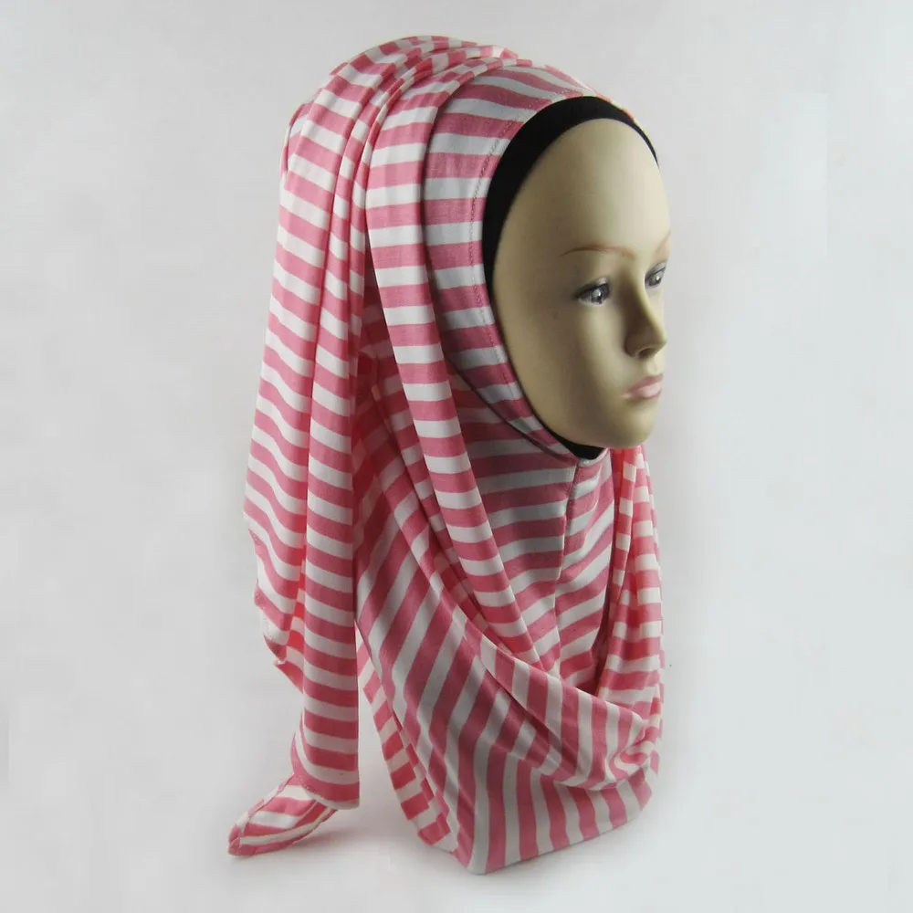 Muslim Jersey cotton scarf striped one loops instant scarf Hijab