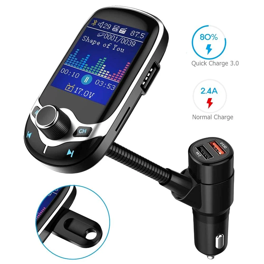 Upgrade Wireless Bluetooth Handsfree 1.8" TFT Car FM Transmitter 3*USB 5EQ Modes