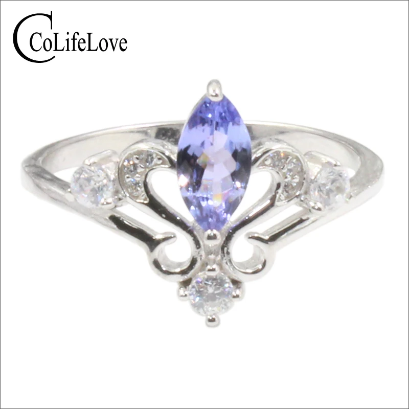 

100% real tanzanite ring for girl 4 mm * 8 mm Marquise cut natural tanzanite silver ring 925 sterling silver tanzanite jewelry