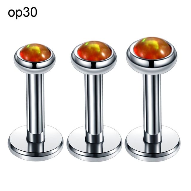 Steel Internally Thread Opal Stone Ear Helix Tragus Barbell Piercing Opal Labret Stud Lip Rings Sexy Girls Jewelry 16g