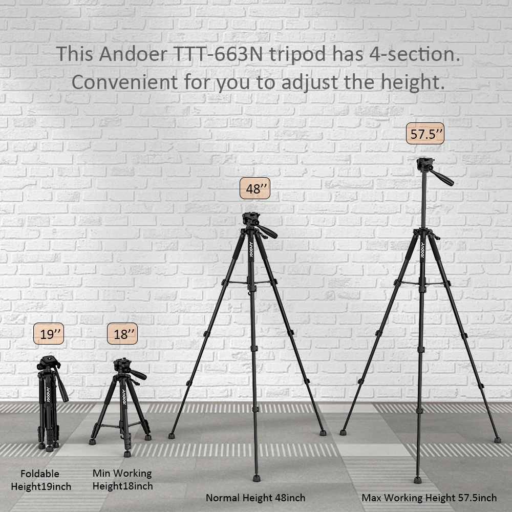 Andoer TTT 663N 57,5 дюймов легкий дорожный штатив для камеры для фотосъемки и видеосъемки Для DSLR SLR с сумкой для переноски телефона с зажимом