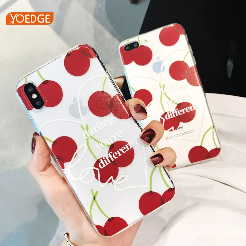 

Cute Luxury Cartoon Fruits Red Cherry Phone for iphone X 5 5s SE for 6 6S 7 8 Plus Transparent Silicone Back Cover Case
