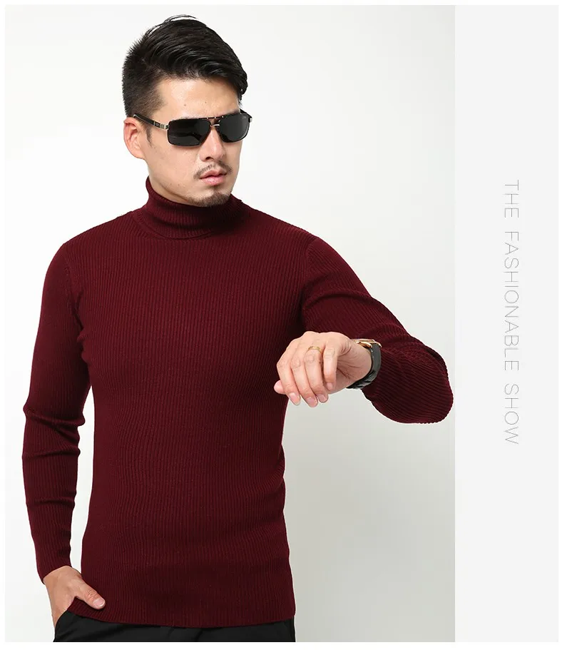 Последний стиль Осень-зима мужской повседневный однотонный теплый свитер водолазка уплотненная свитер
