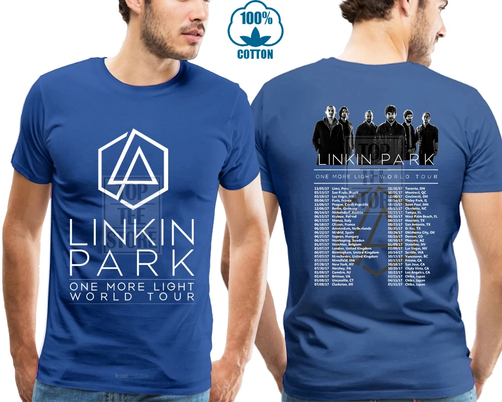 Новинка, черный короткий топ, футболки, Linkin Park World Tour, футболка черного цвета, дизайн, размер S 4Xl - Цвет: Синий